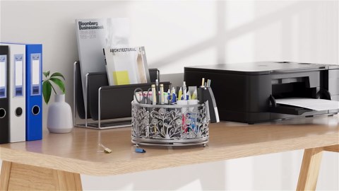 EKNITEY Pencil Pen Holder For Desk - Rotating Pencil Cup Organizer Cute Desktop Caddy with 4 Slots for Art Supplies School Home