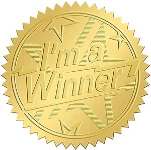 CRASPIRE 2 Inch Gold Embossed Envelope Seals Stickers I’M A Winner Certificate Award Diplomas Medal 100pcs Adhesive Embossed Foil Seals Stickers Label for Wedding Invitations Gift Packaging