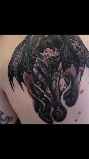 Check this post from 2025 AATC East attending artist Sonny Baltin (@sonnybaltin on IG) •Some gargoyle action from the other day, finishing the other side at the @allamericantattooconvention on Saturday April 12th! Thank you Phoenix for reaching out and the trust! #smokingunstattoonc #since1992 #blackandgreytattoo #allegoryink #gargoyle #tattoo #nctattooartist #fayettevillenc | The All American Tattoo Convention