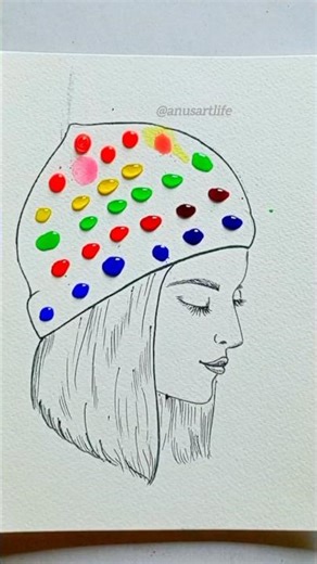 how to draw girl Hat #satisfyingart #colormixing # Polka dot art
