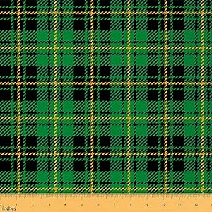 Buffalo Check Upholstery Fabric for Chairs, Green Black Plaid Grid Outdoor Fabric by The Yard, Rustic Geometric Tartan Decorative Fabric for Upholstery and Home DIY Projects, 1 Yard, Yellow Black