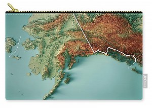 Alaska State 3D Render Topographic Map Border Zip Pouch by Frank Ramspott