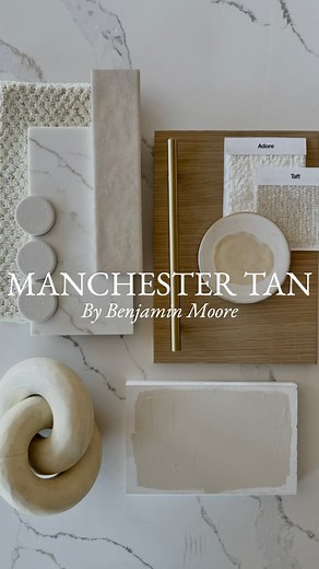 Tara Nelson on Instagram: "Manchester Tan by Benjamin Moore 🤍 Bringing back an oldie but a goodie with this stunning shade of beige! Manchester Tan by @benjaminmoore is the perfect neutral paint color to anchor any space! This beautiful tan has been one of the most popular neutrals in the Benjamin Moore library of colors and it is fun to see it make a roaring comeback. It’s quiet elegance is perfect in modern and traditional homes and it pairs wonderfully with a warm or cool white. It also play