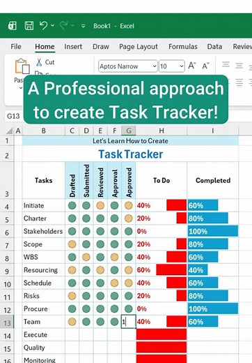 A professional way to create task tracker in #excel #learnontiktokcontest #educatoraward #exceltutorial #spreadsheet