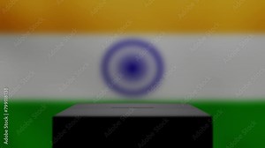 CGI hand casting vote in a ballot box. Indian flag in background. Three glow options. 3d render.