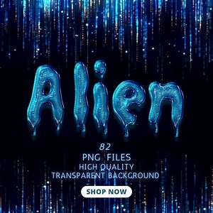 Blue Alien Shine Font PNG, Upper & Lower Case - Etsy