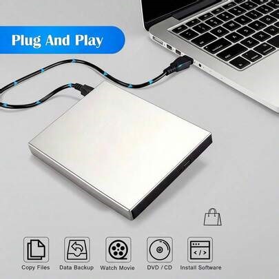 1pc External Portable CD/DVD Reader, Compatible With Laptops And Desktops, Compact And Portable Design High-Speed Reader For Laptops, Office, DVD/CD Reader, Compatible With Windows OS, No Battery Required, No Burning Function, Cannot Read Blank DVDs | SHEIN