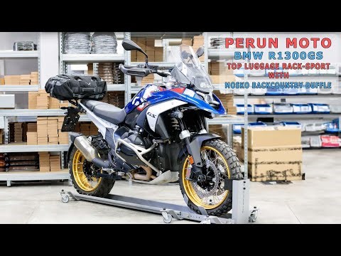 Perun moto BMW R1300GS Top luggage rack with Mosko Backcountry Duffle