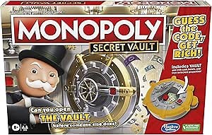 Monopoly Secret Vault Board Game for Kids Ages 8 and Up, Family Board Game for 2-6 Players, Includes Vault