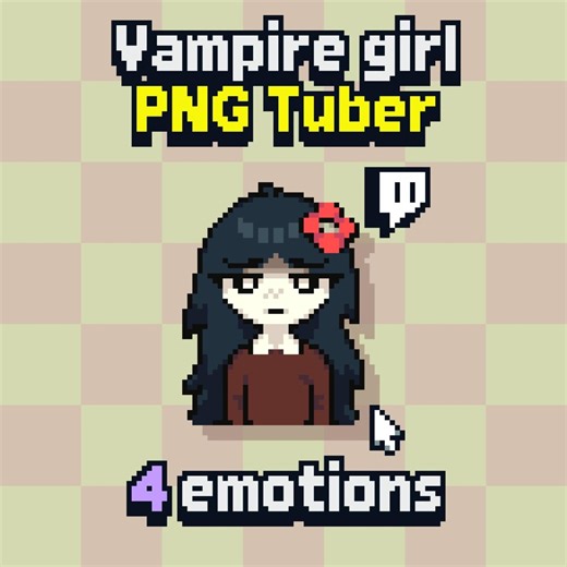 Animated Pixel Vampire Pngtuber Model: Streaming Avatar (veadotube Mini) 4 Emotions, Goth Girl, Vampire Girl - Etsy