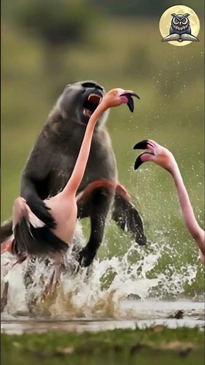 Flamingo vs Baboon 🦩🆚🐒 – A Stunning Escape Caught on Camera! #shorts