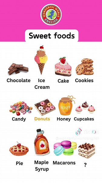 Sweet foods English vocabulary Follow for more! #English #vocabulary #lesson #class #teacher #sweet #viral #food #foods #englishteacher