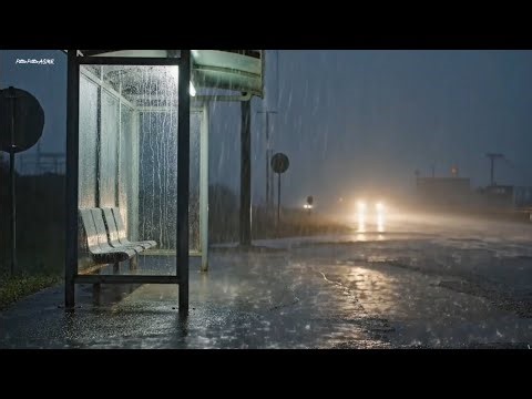 Rain on the Road at Night 🚌 Quiet Bus Stop Ambience for Sleep & Relaxation | PitterPatterASMR