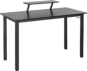 Techni Mobili Writing Desk - Industrial & Minimalist Computer Desk with Adjustable Storage Shelf & Accessory Holder - Wooden Study Table Made of Engineered Wood & Powder Coated Steel Frame,Black