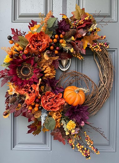 Fall Front Door Wreath, Autumn Wreath, Thanksgiving Wreath, Harvest Wreath, Fall Foliage, Housewarming Gift, Fall Decoration, 20”,24”, 30” - Etsy