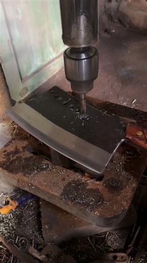 Drilling a Hole in a Steel Cleaver with Machine Super Satisfying #shorts