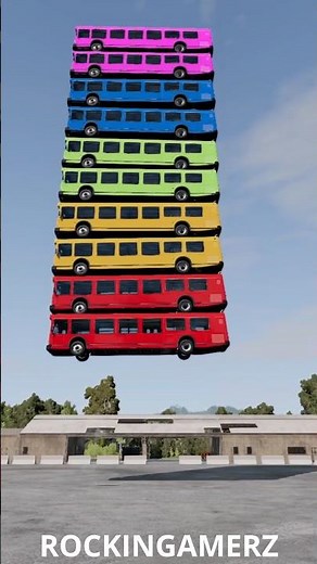 Mixed Rainbow Colour Cars & Buses Fall Crash #2 - BeamNG.Drive