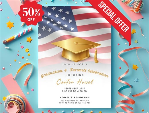 American Flag Graduation Invitation: Military & Farewell Party (PDF Template) - Etsy