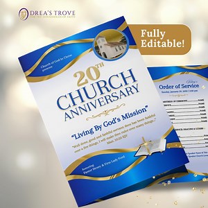 Church Anniversary Program Template | Regal Blue & Gold (canva, 11x8.5) - Etsy