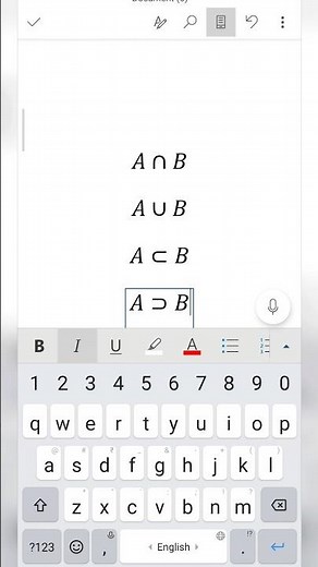 How to insert set theory symbols in ms word by mobile #union #intersection #subset #superset #shorts