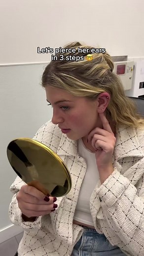 186K views · 1K reactions | Piercing her ears in 3 steps ✨ #reels #earpiercingideas #earpiercing #earstyle #earstyling #earstack #earstacking #curatedear #earringstyle #piercingideas #piercing #earrings #jewelry #piercedeards #earpiercingspecialists #fashion #style #beauty #trendy | Lulu Ave Jewelry • Styling • Piercing | Facebook