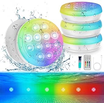 Pool Lights, Ultra-High Brightness Rechargeable Submersible Pool Lights with Remote, IP68 Waterproof 22 Colors Changing Light 2600mAh Magnet LED Underwater Light for Pools Hot Tub 4 Pack