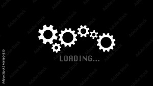 Gears bar loading in progress animation. Rotating of white gears isolated on alpha channel transparent background