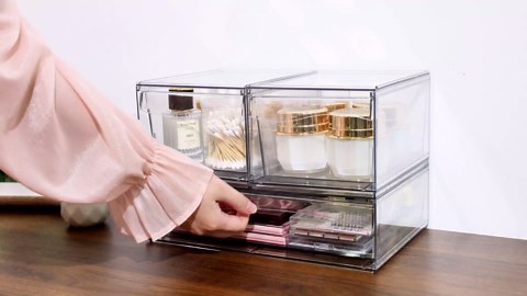 2 Pack Large Acrylic Drawer Organizer Stackable,12''W Clear Acrylic Organizer Drawers for Makeup Palettes,Cosmetics,Beauty Products,Plastic Storage Drawer,Office Cabinet Organizers for Pen,Stationary