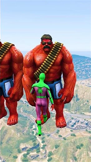 GTA 5 Epic Ragdolls | Green Spider Man vs King Kong & RED Hulk Jump Fails EP #shorts #gta #spiderman