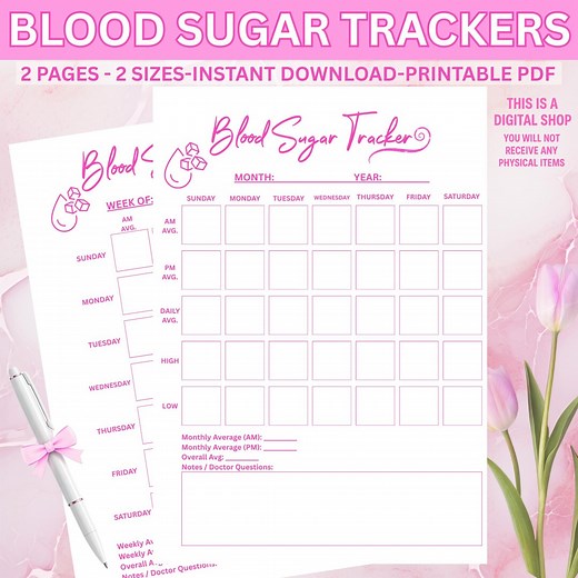 Blood Sugar Tracker Bundle | Weekly & Monthly Log Sheets | Printable Glucose Monitoring Forms | Editable PDF | 2 Sizes|printable Blood Sugar - Etsy
