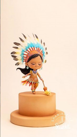 ✨Native-inspired fondant girl with feather crown cake figurine Masterclass🧚‍♀️#fondant #cakeart