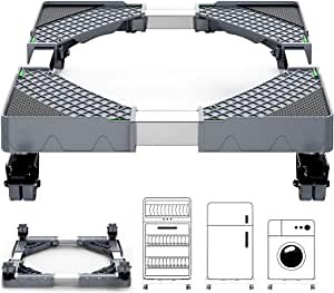 Adjustable Fridge Stand 19.7-27.5” Multiple Styles Available with 4-Double-Wheels,Can Hold 770 lbs Furniture Dolly Washing Machine Stand Refrigerator Base Moving Cart,Washer Pedestal-Gray