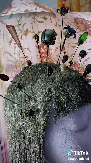 Decorative Mannequin Head with Artful Sewing Pins