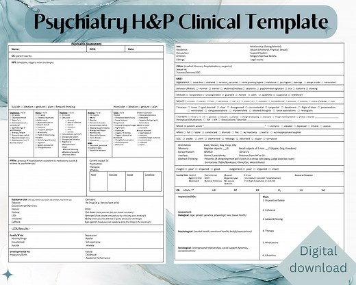 Psychiatry H&P Clinical Template for Medical Students and Healthcare Workers - DIGITAL Download, Printable - Etsy