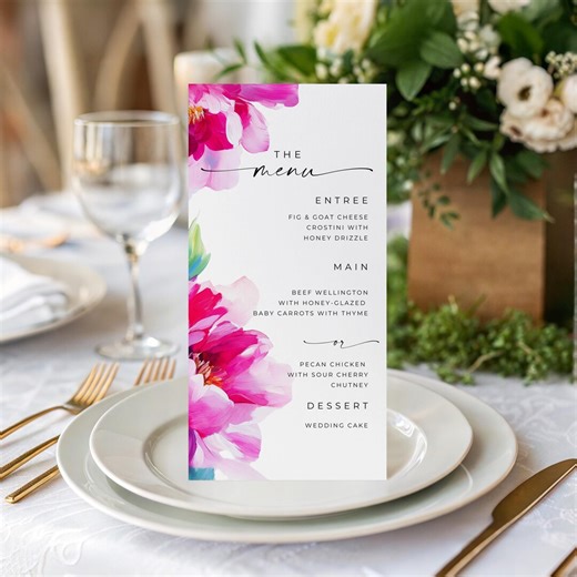 Bar and Menu Cards | Floral Wedding Suite Template | Canva Template (digital Download) - Etsy