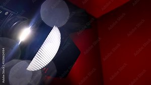 Large Studio Stage Light on Solid Red Background - Backstage Equipment Highlight for Filmmaking Process Stock Video
