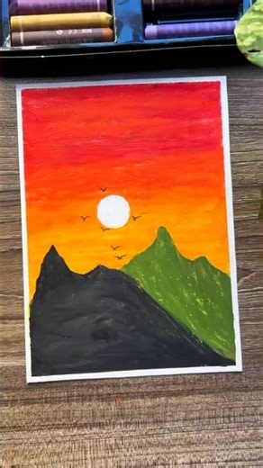 🌄 Easy Mountain sunset Drawing for Beginners | Step-by-Step Drawing Tutorial | Satisfying Art