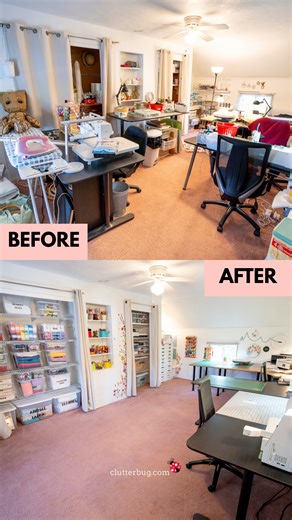 Cassandra Aarssen • Organizing Expert on Instagram: "Is there a room in your home that you pretend doesn’t exist? You know the one—it’s your “I’ll deal with it later” room. 🙈 Well, today is later! In this week’s YouTube video (🔗link bio), watch me take this beautiful but chaotic craft room and turn it into Lise’s dream space—full of calm, creativity, and no guilt clutter. 💪✨ LMK what’s your “I’ll deal with it later” room in your home that needs a little love? #clutterbug #extremehomemakeover 