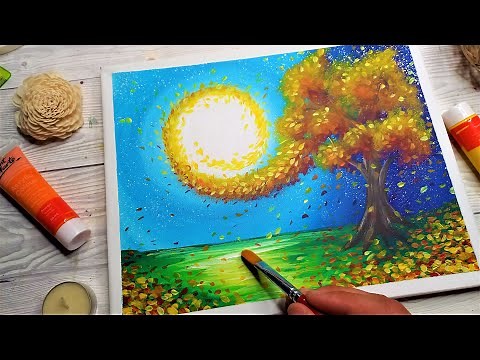 PEISAJ de TOAMNA🍂 Cum PICTEZ un COPAC de TOAMNA cu Frunze Cazute🍁Invata sa Pictezi | O pictura pe zi