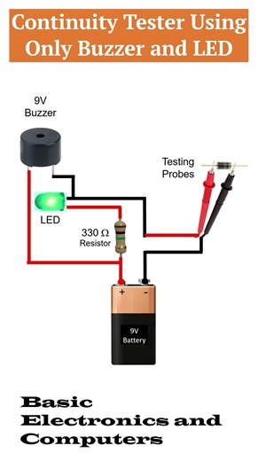 NO Transistor Needed! Simplest Continuity Tester With Buzzer + LED 🤯 #shorts #continuitytester