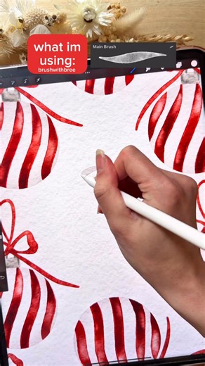 Learn how to draw an easy candy cane striped bauable ornament for the christmas festive season on procreate ❤️🎄 What im using: 🎨 the watercolor brushes are from the realistic watercolour brush set for procreate 🖌️ the canvas is from the canvas set both available on my website 🩷 . . #Procreate #christmas #christmasart | Brush With Bree