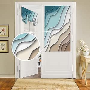 BEMIGO Door Curtains for Windows,Ombre Stripes Turquoise Brown Window French Glass Door,Privacy Thermal Insulated Tie Up Shades,Abstract Striped Small 26 x 42 inch
