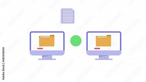 File exchange, information data transfer between two computers, website migration concept, website structure change, data loading, data synchronization from web sources, 4k alpha channel animation Stock Video