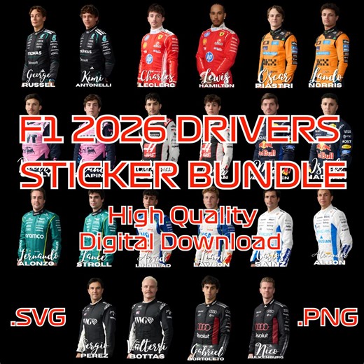 Buy F1 2026 Drivers Sticker Bundle | Formula 1 Racers (SVG, PNG, 300DPI Digital Download) Online in India - Etsy