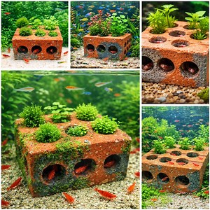Aquarium Planter Brick With Shrimp Cave | Aquatic Planter Pot | Shrimp Hideout With Plant Holes | Natural Aquarium Decor - Etsy Canada