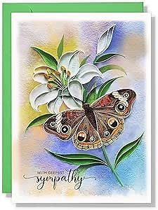 Butterfly With Deepest Sympathy Card, Condolences Greeting Card for Loss of Mother, Father, Pet, Quilling Quilled Card with Envelope for Grief and Loss, Thinking Of You (Sympathy Butterfly)