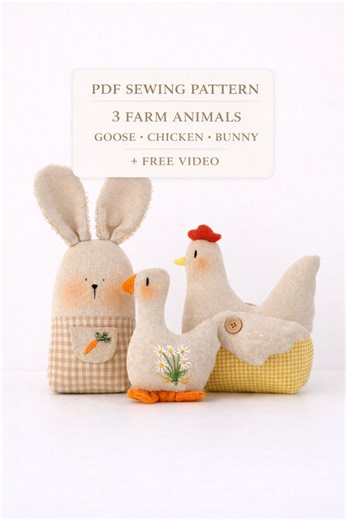 Farm Animal Sewing Pattern | Goose, Chicken, Bunny Plush Toys (PDF Download) - Etsy