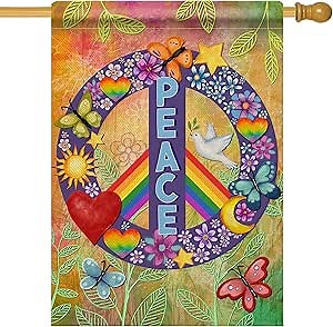 Dyrenson World Peace Love Decorative House Flag Double Sided, Rainbow Pride Month Burlap Yard Outside Decorations Outdoor Large Decor 28 x 40