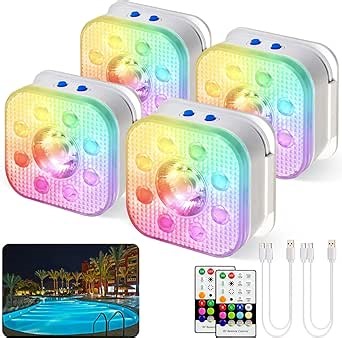 HL Pool Lights,Rechargeable Submersible LED Lights with Remote,Waterproof Magnetic Floating Light,Underwater Battery Spotlight for Above Ground/Inground Swimming Pools,Hot Tubs,Fountains-4 Pack