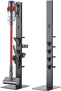 PEGZONE Vacuum Cleaner Stand, Compatible with Dyson Gen5 V15 V12 V11 V10 V9 V8 V7 V6, Floor Cordless Vacuums Attachment Holder with 4 Hooks and 4 Shelves, Metal Storage Bracket Organizer, Black